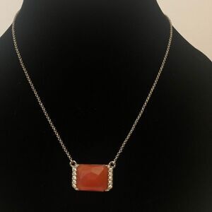 090 Lia Sophia pretty faceted orange pendant silvertone 16" + extender Necklace